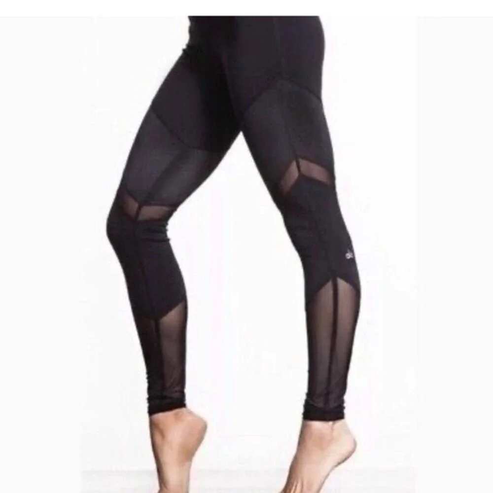 Alo Yoga Sheila Mesh Panels Leggings Athletic Gym Moto in Black S
